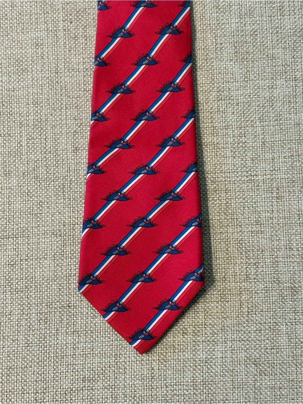 Hermès Paris Silk Tie Red Napoleonic Military Motif 7164 FA France